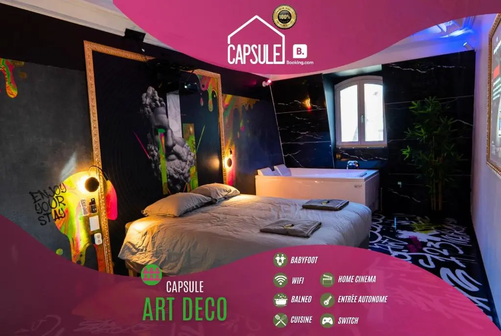 Image de l'annonce Capsule Art Déco - Jacuzzi - Netflix - Home Cinéma - Arcade de jeux & Nintendo switch - 2 chambres - Filet suspendu